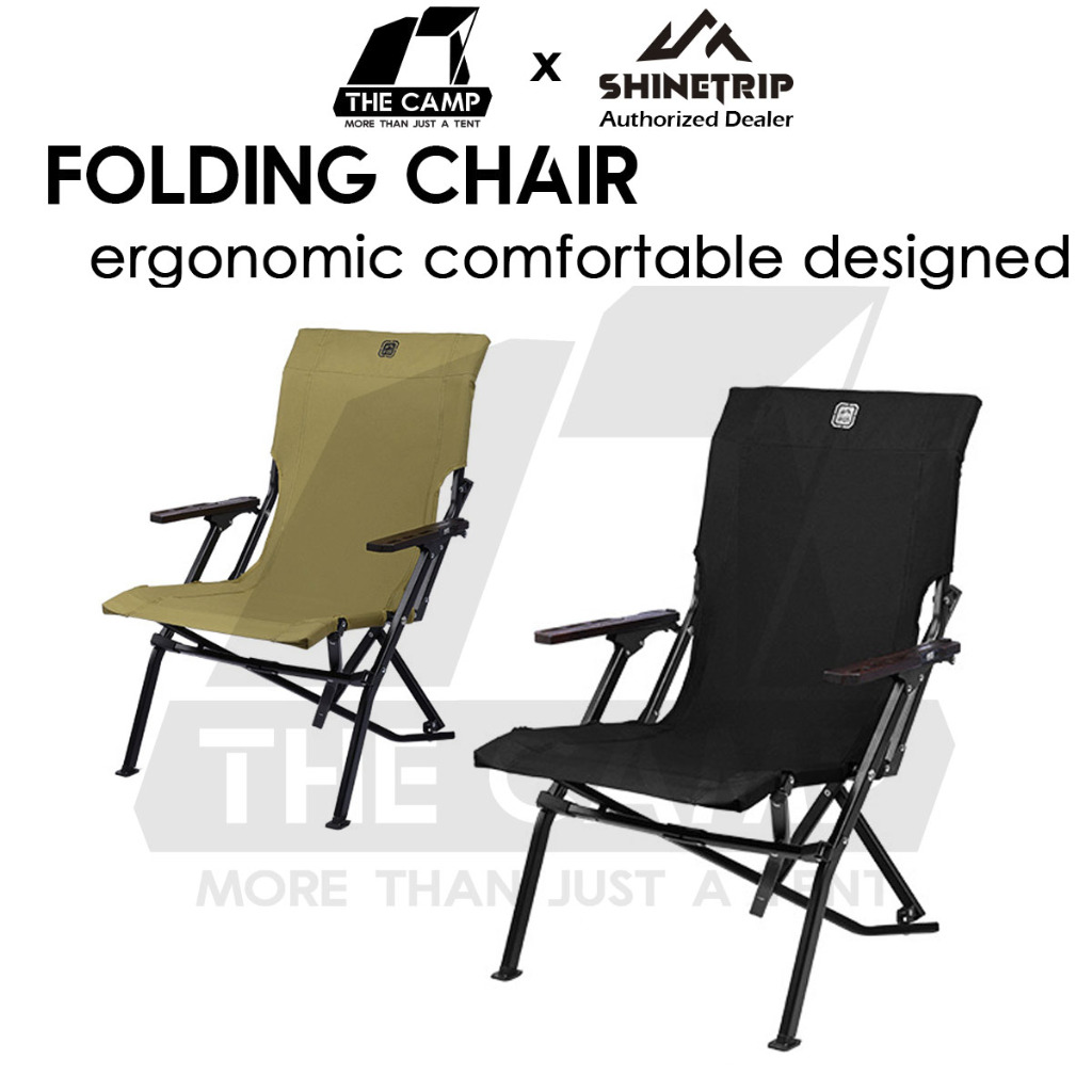 Shinetrip Folding Chair with Oak Wood Armrest Tactical Style Back Support  Heavy Duty Outdoor Camping Black Khaki