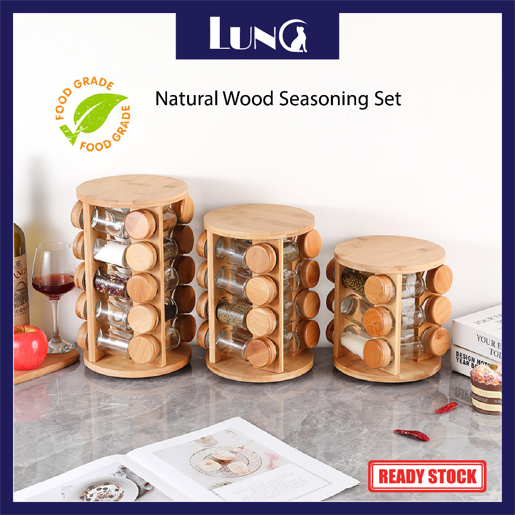 Wooden 12/16/20 pcs Spice jar set Seasoning Bottles Set 360 Rotation ...