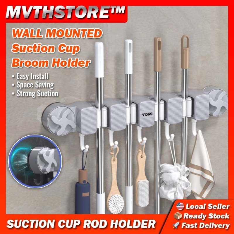 Suction Cup Hook For Broom Mop Cleaning Tool Wall Mounted Organizer ...