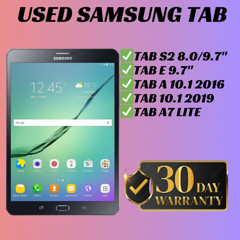 Used Samsung Tablet TAB S2 8.0 9.7 TAB A 2016 TAB A 2019 TAB E 9.7 TAB