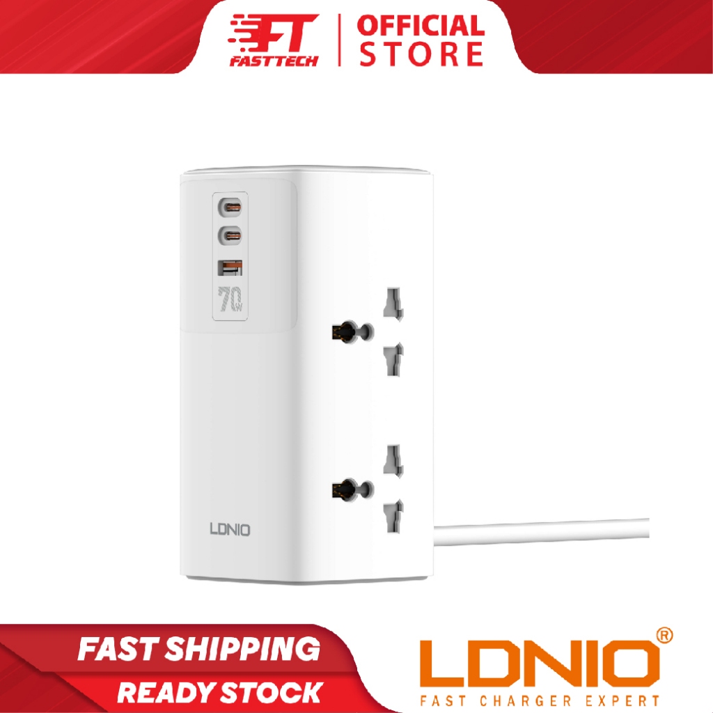 [New Stock] LDNIO SC4383 Tower Extension Socket with 70W, PD QC3.0, 2m ...