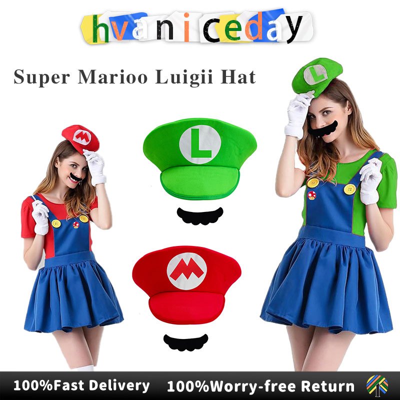 Cartoon Character Hat Super Marioo Luigii Hat and Mustache Cosplay ...