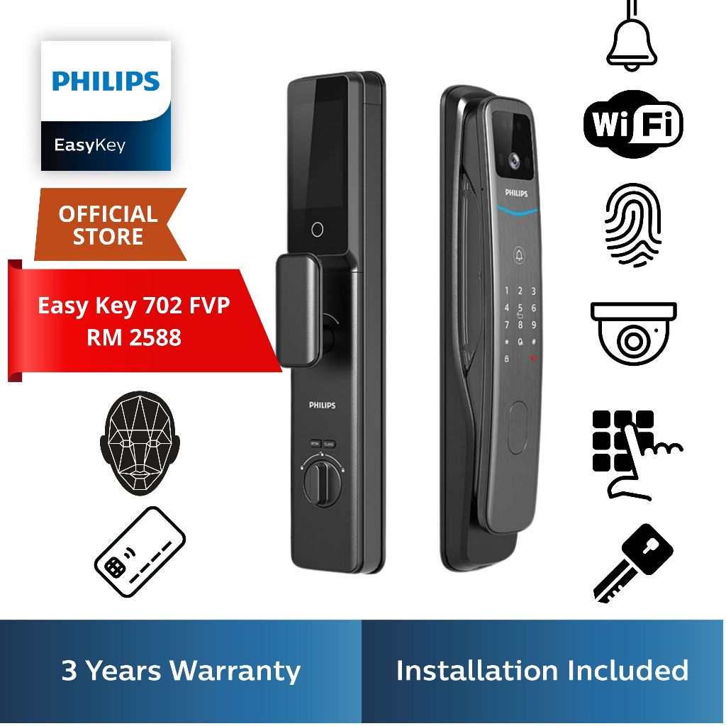 Philips Digital Lock Easy Key 702 FVP 7HWS Face Recognition | Shopee ...