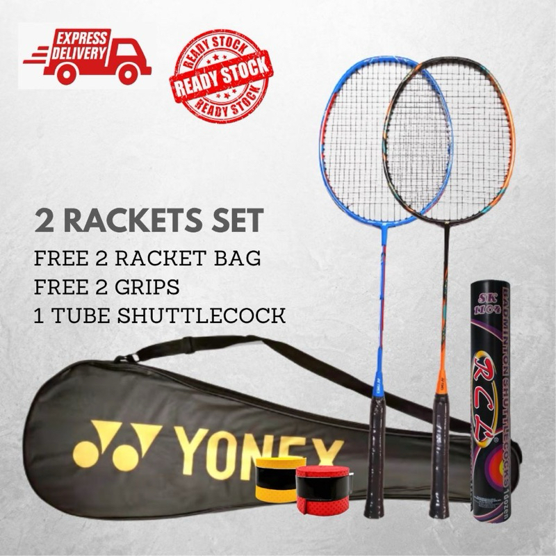 2 PCS SET YNX Graphite Badminton Racket with Strung Ready Stock Raket ...