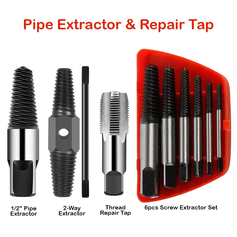 1/2" & 3/4" Broken Pipe Extractor Set 2 Way Damage Screw Tap Nut ...