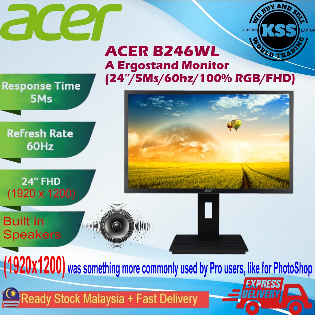 ACER B246WL A Ergostand Monitor (24”/5Ms/60hz/100% RGB/FHD) | Shopee ...