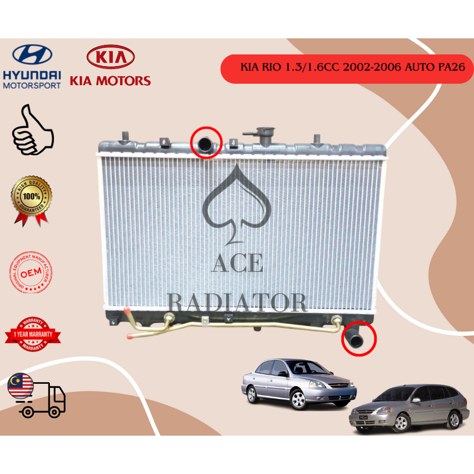 KIA RIO 1.3/1.6CC 2002-2006 OEM RADIATOR ASSY AUTO 2ROW-PA26 PREMIUM ...