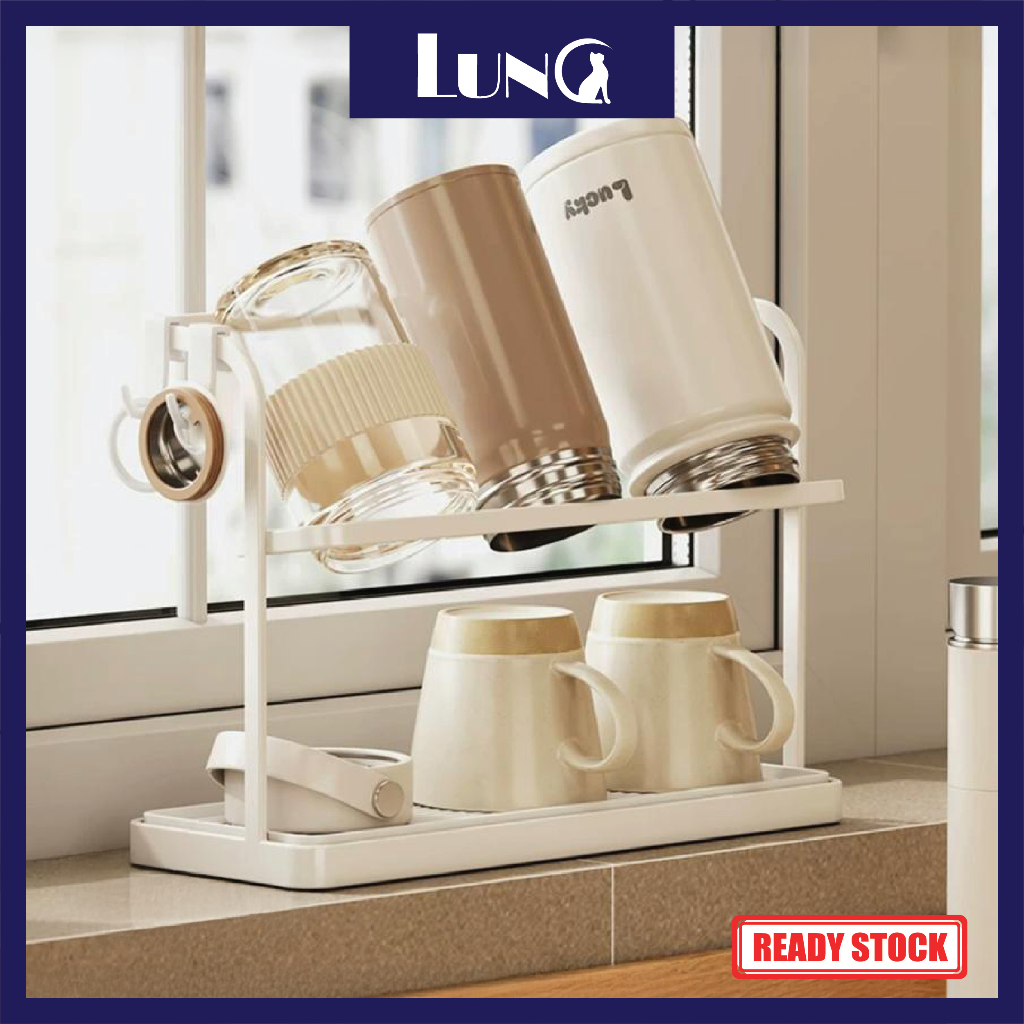Bottle Drying Rack with Drain Tray Two-Tier Countertop (Include 2 Hooks ...