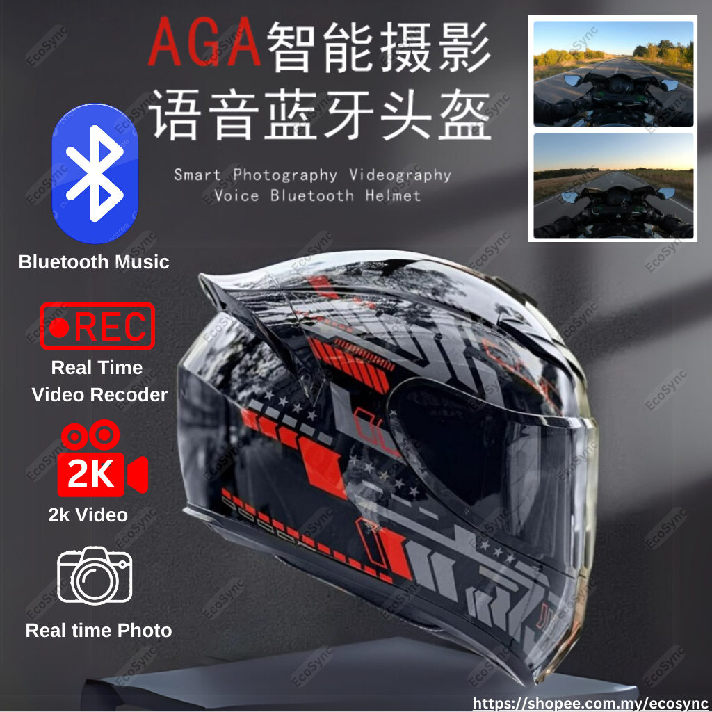 Qike Full Face Motorbike Helmet with AGA 1080p/2K Camera | Flip-Up ...
