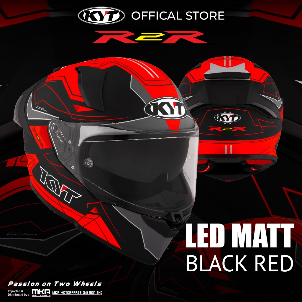 KYT R2R Pro LED Helmet - Matt Black/Red | Shopee Malaysia