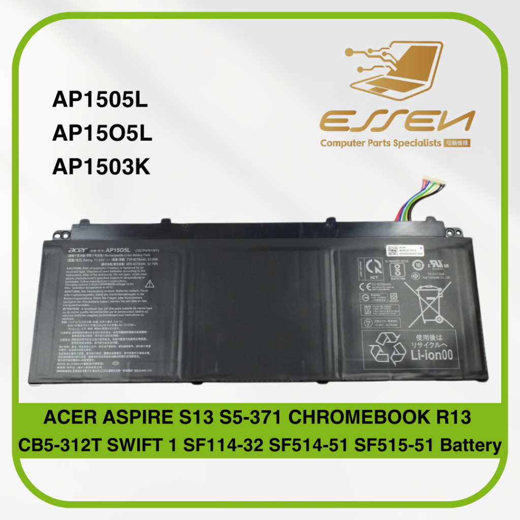 ORIGINAL ACER AP15O5L AP1505L FOR ASPIRE S13 S5-371 CHROMEBOOK R13 CB5 ...