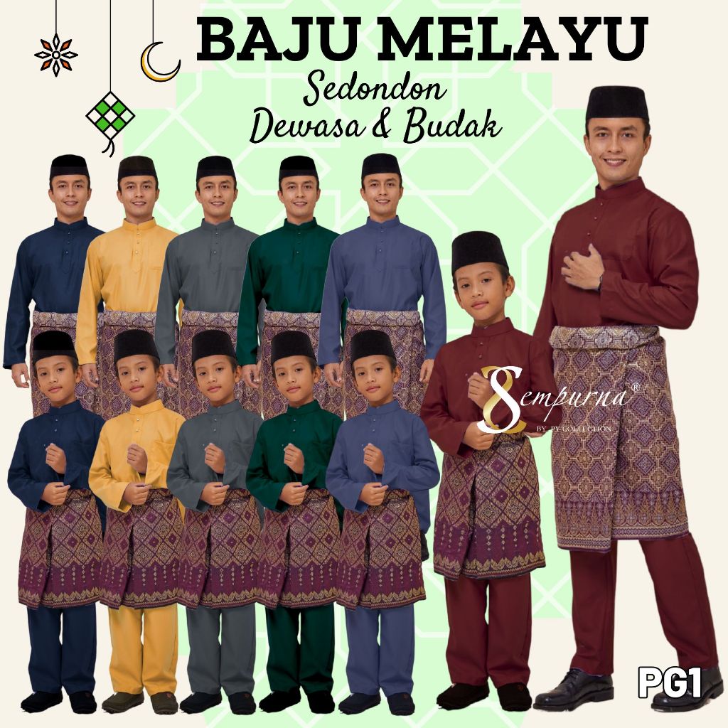 SEMPURNA 2025 Baju Melayu Raya Dewasa & Budak Warna Navy Blue Yellow ...
