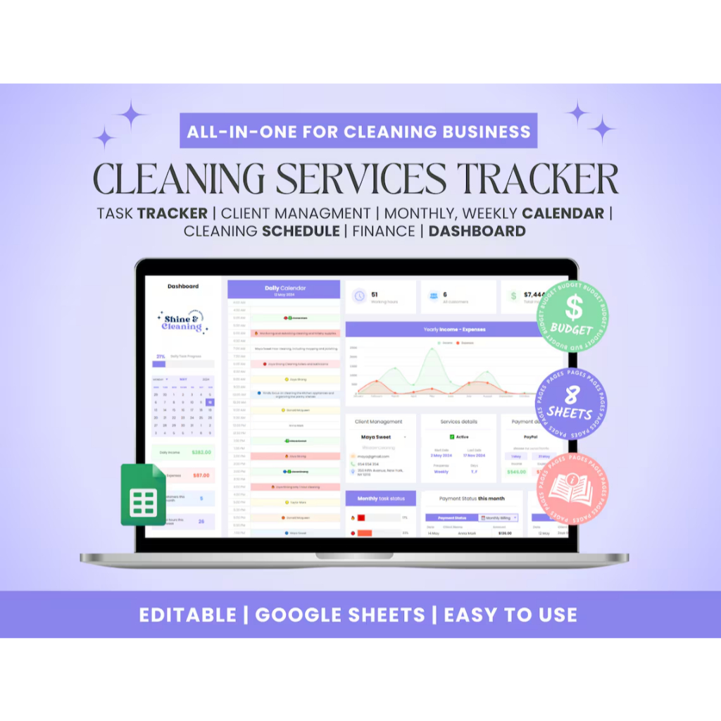 Cleaning Business CRM | Client tracker | Task Tracker Google Sheets ...