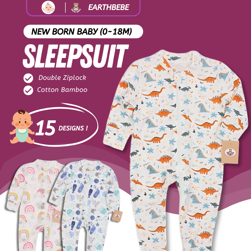 EARTHBEBE {FREE HANGER} COTTON BAMBOO SLEEPSUIT NEW BORN BABY BAJU ...