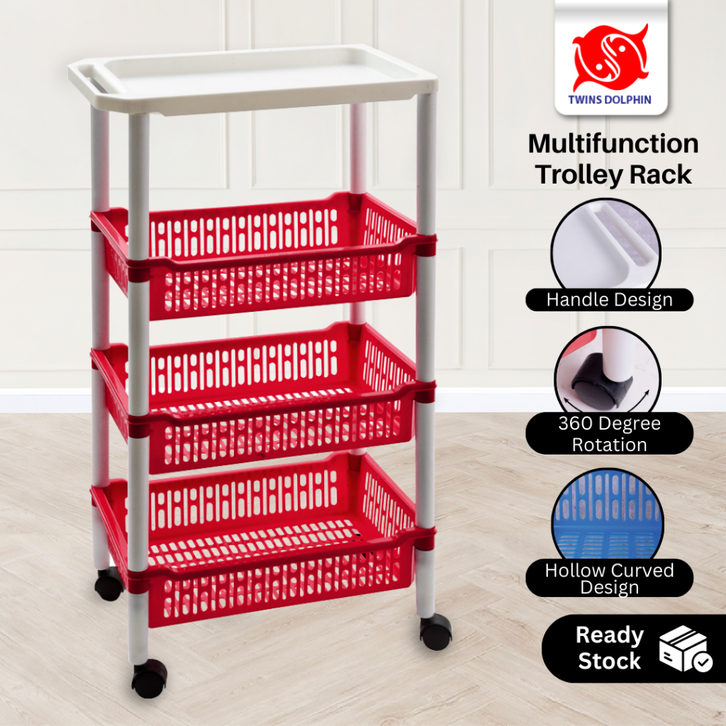 4 Tier Multifunction Storage Trolley Rack Office Shelves | Rak Troli ...