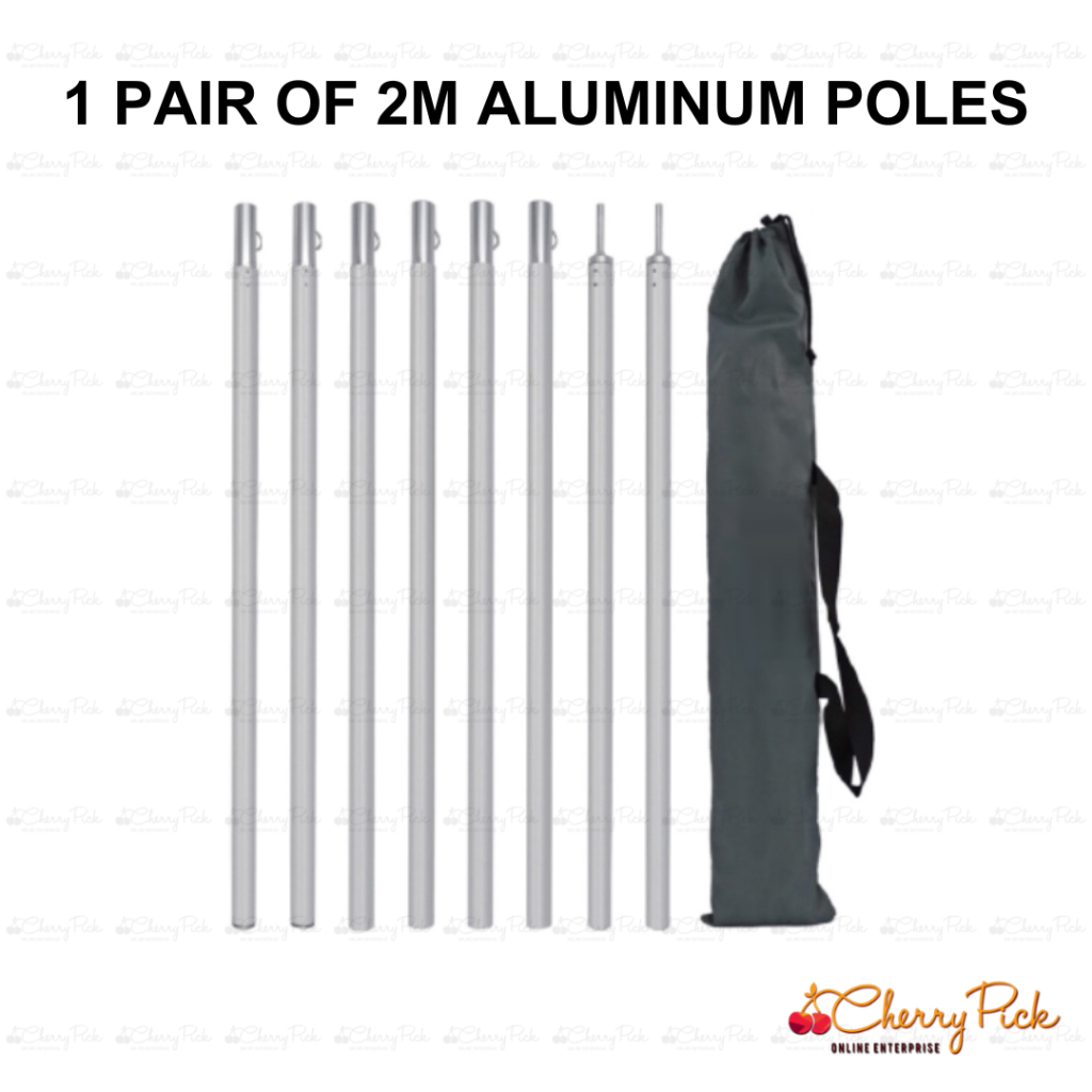 1 Pair of 2m Aluminum Poles, Heavy Duty Outdoor Support Rods for Tents ...