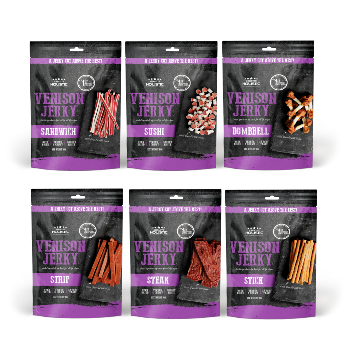 Image showcasing ABSOLUTE HOLISTIC Venison Jerky Dog Treats (100g) | Shopee Malaysia