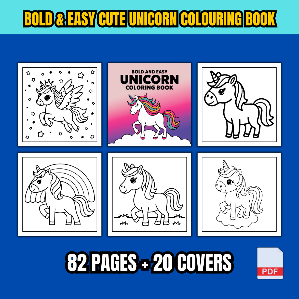 [PDF] 82 Pages Bold & Easy Cute Unicorn Colouring Book For Kids ...