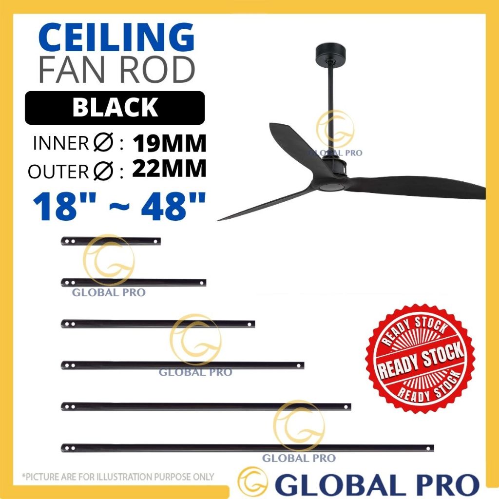 Global Pro BLACK Universal Ceiling Fan Rod Downrod 8