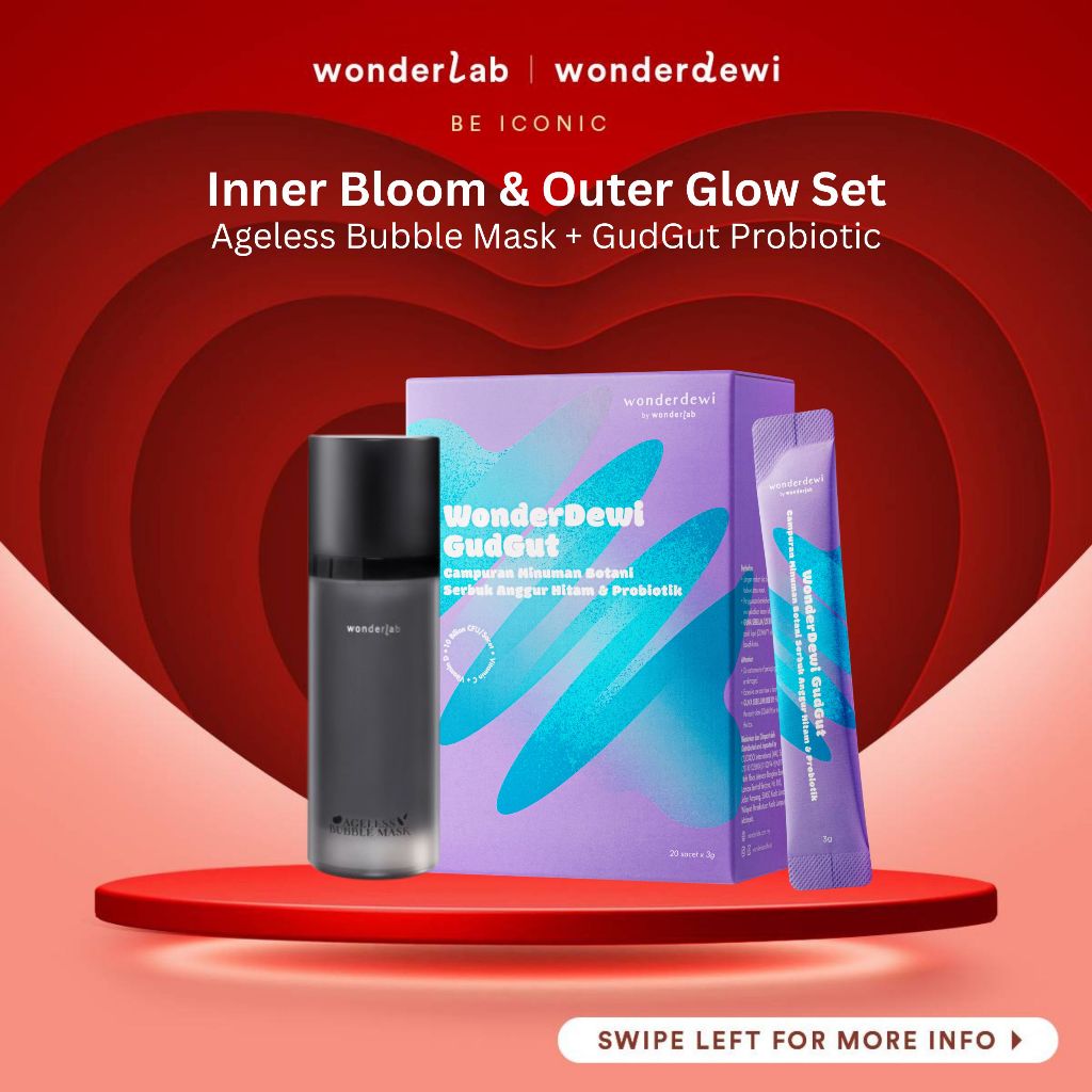 Inner Bloom & Outer Glow Set (Ageless Bubble Mask + GudGut Probiotic ...