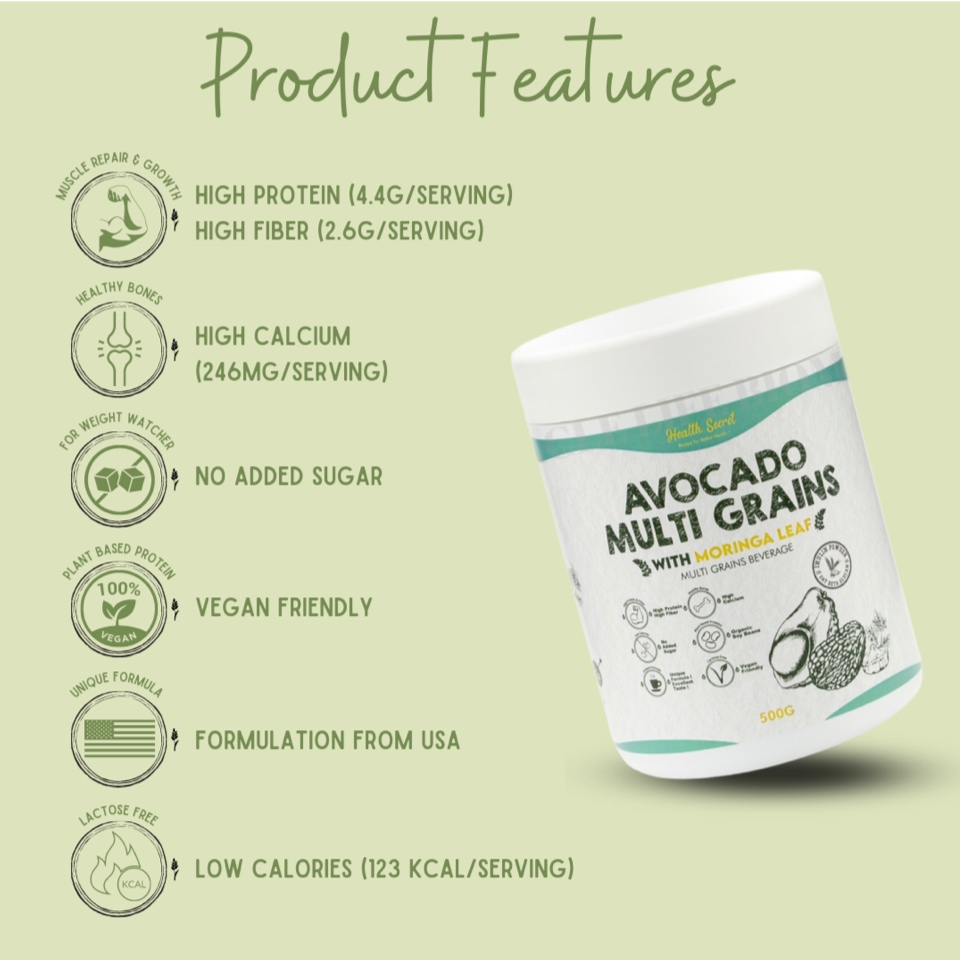 HEALTH SECRET AVOCADO MULTIGRAINS WITH MORINAGA LEAF 500G | Shopee Malaysia