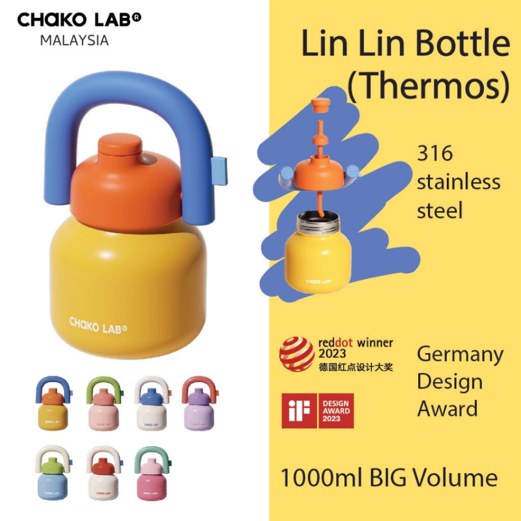 CHAKO LAB Lin Lin Bottle Thermos 1000ml - Pink / Tiffany Blue | 316 ...