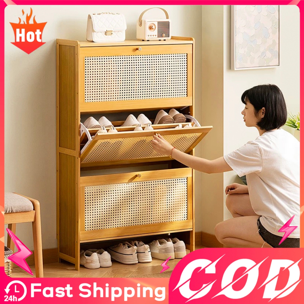 Ultra Thin Shoe Rack Bamboo Shoe Cabinet Large Capacity Space Saving ...
