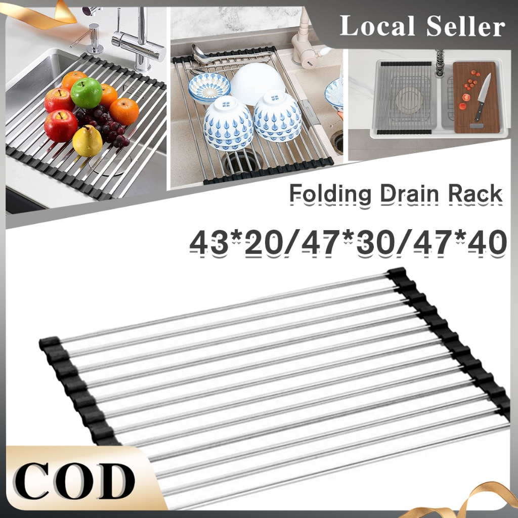 Stainless Steel Folding Drain Rack Kitchen Versatile Roll Up Sink ...