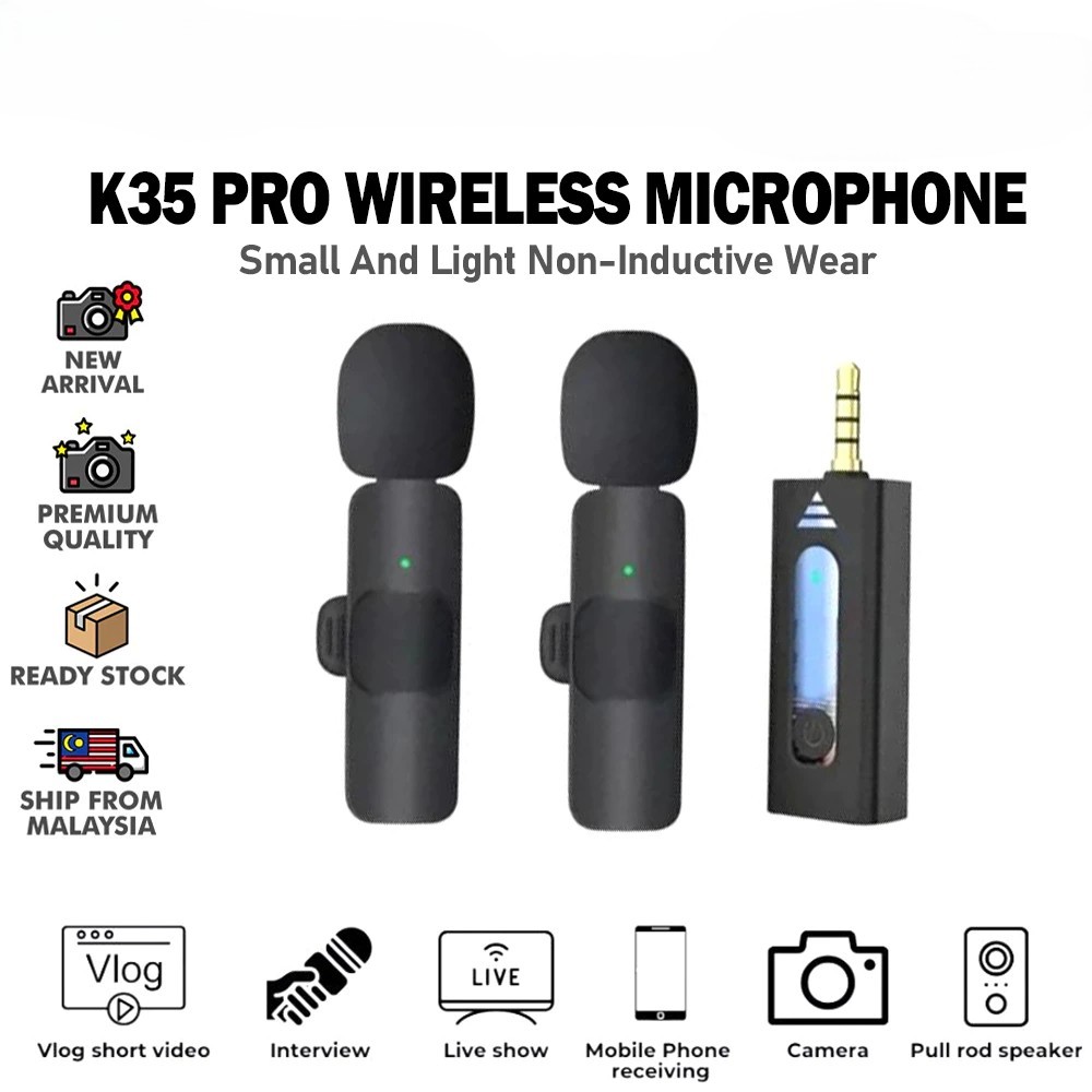 K35 Pro Dual Wireless Microphone for Phones Laptop Lavalier Mic Podcast ...