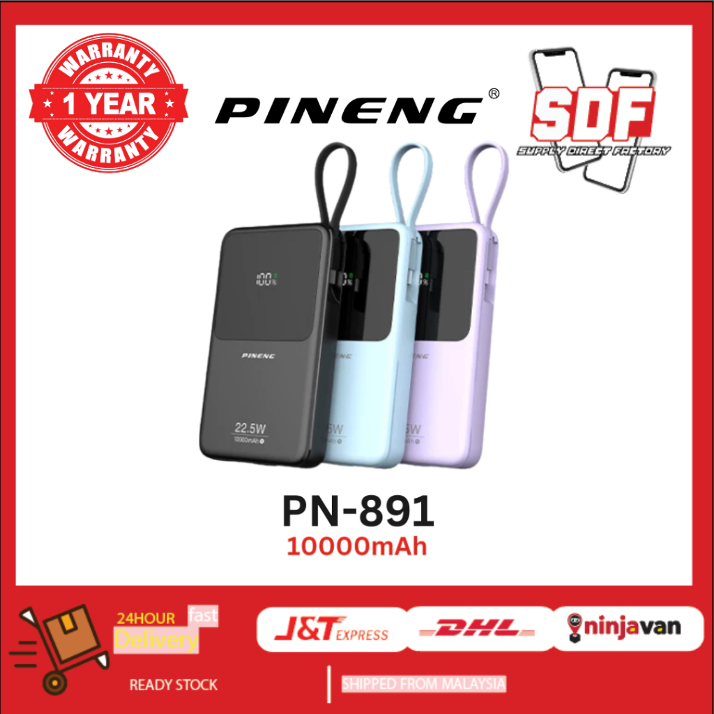 [3C CERTIFIED] Pineng PN-891 PD (10000mAh) PD 22.5W, Built in Dual ...