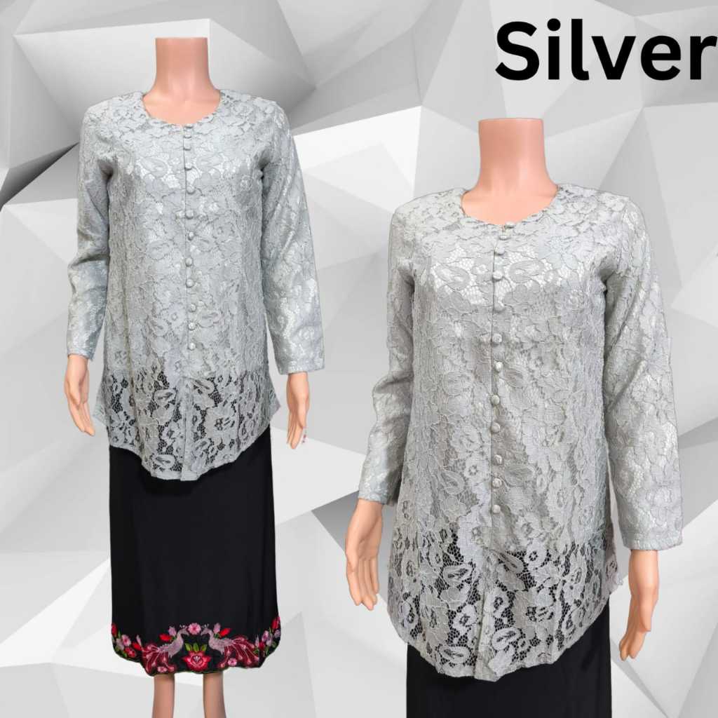 【READY STOCK】Baju / Set Kebaya Labuh Lace Warna Silver (Lengan Panjang ...