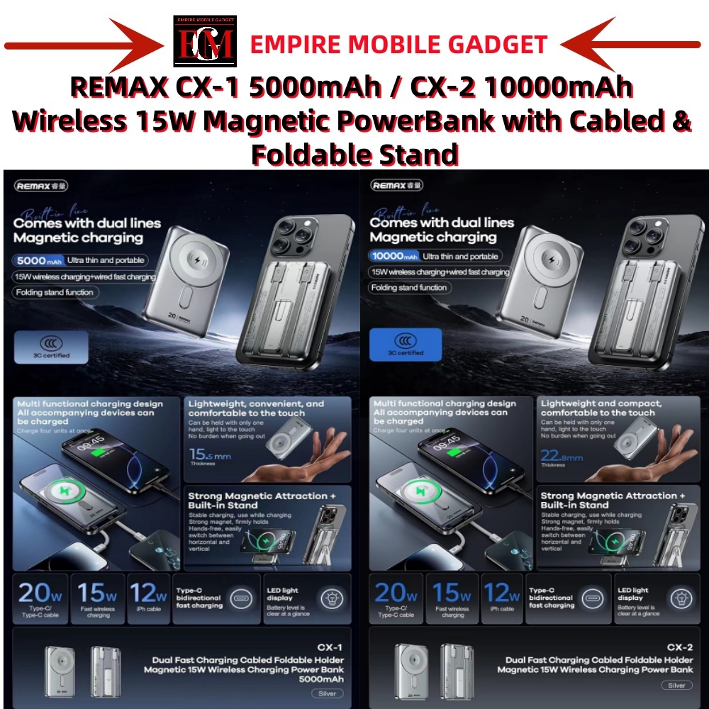 REMAX CX1 5000mAh / CX-2 10000mAh MAGNETIC WIRELESS 15W + PD20W BUILD ...