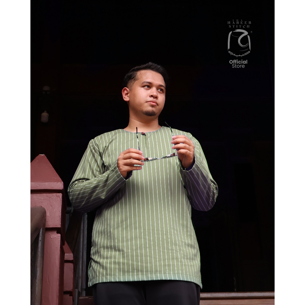 KURTA RUMI STRIPE HABEEB STICH | DUSTY GREEN | Shopee Malaysia