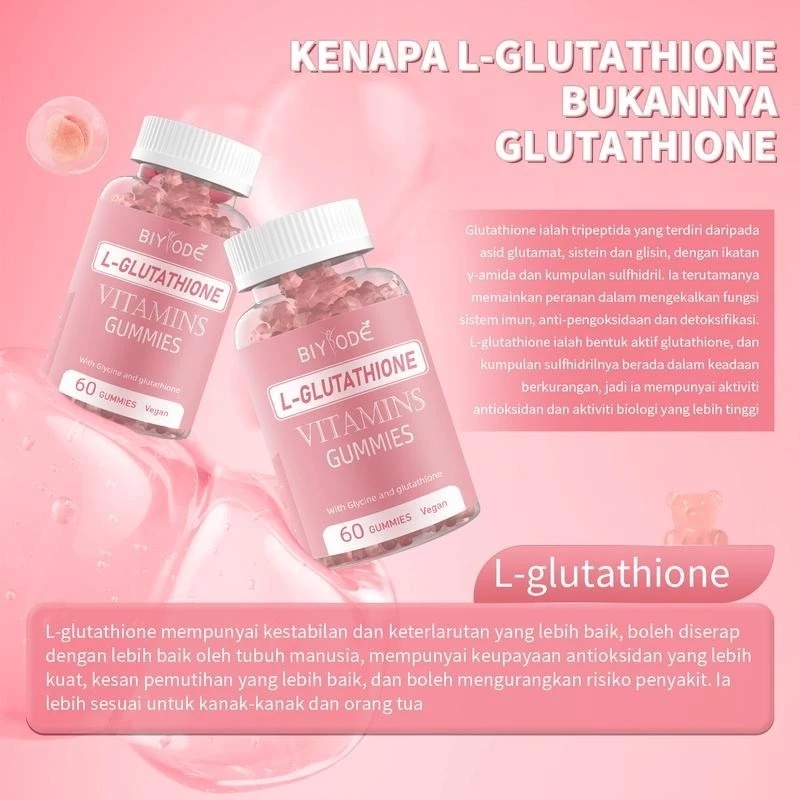 biobeauty glutathione gummies BIYODE L-Glutathione Gummies SKIN Whitening untuk Memutihkan Kulit &  Melembapkan Kulit | 500mcg Biotin & L-glutation