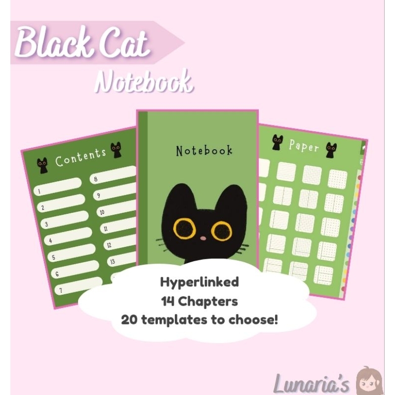 LUNARIA'S [Notebook] Black Cat Hyperlinked Digital Notebook | PDF ...