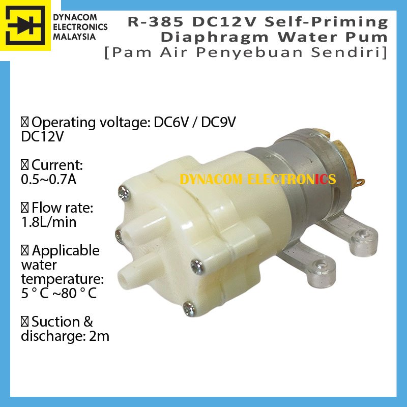 Micro RS-385 Diaphragm Water Pump – DC 12V-24V, 2LPM, Self-Priming For Fish Tank Or Aquarium (Open Box)