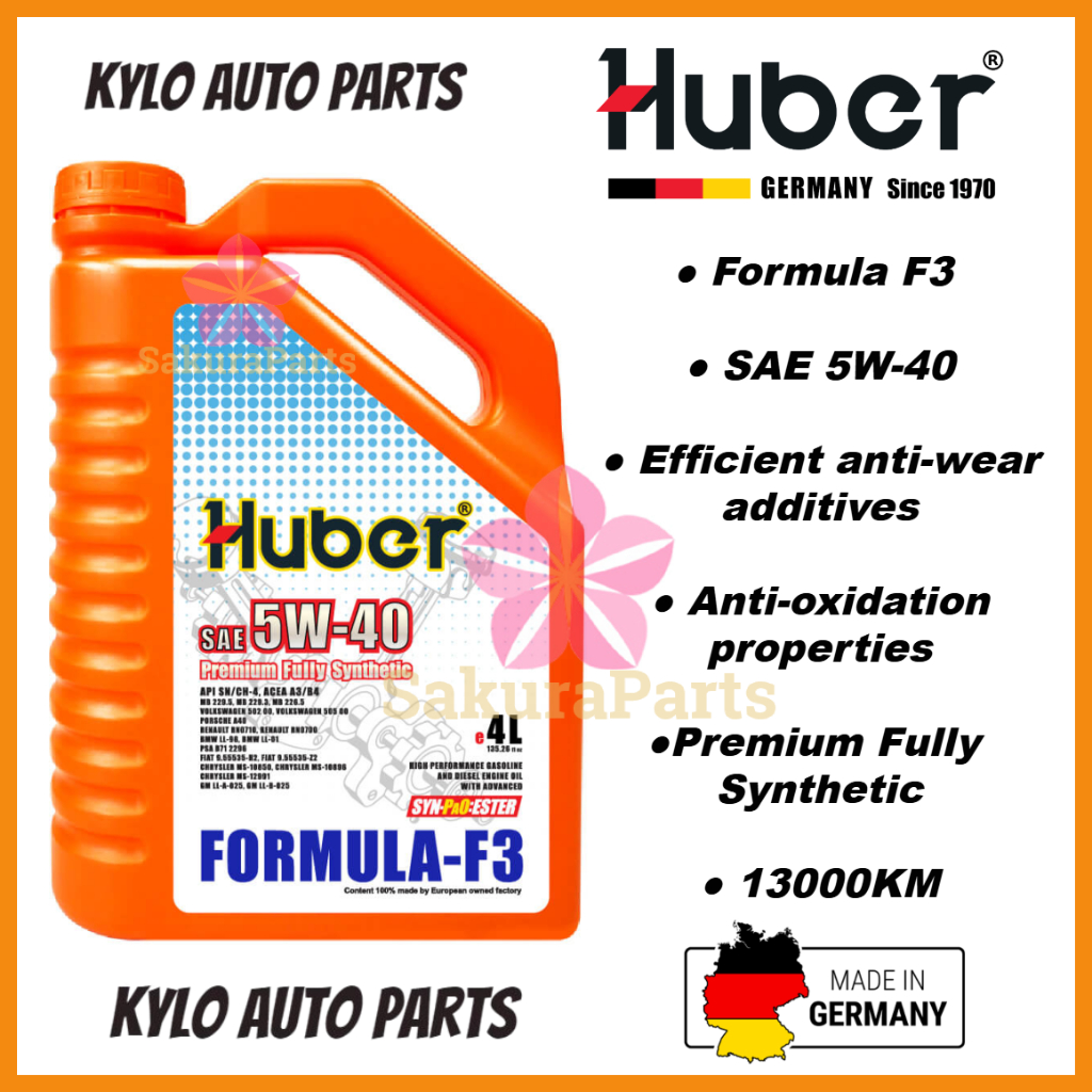 Huber Formula F3 SAE 5W40 Premium Fully Synthetic Engine Oil 4L (MADE ...