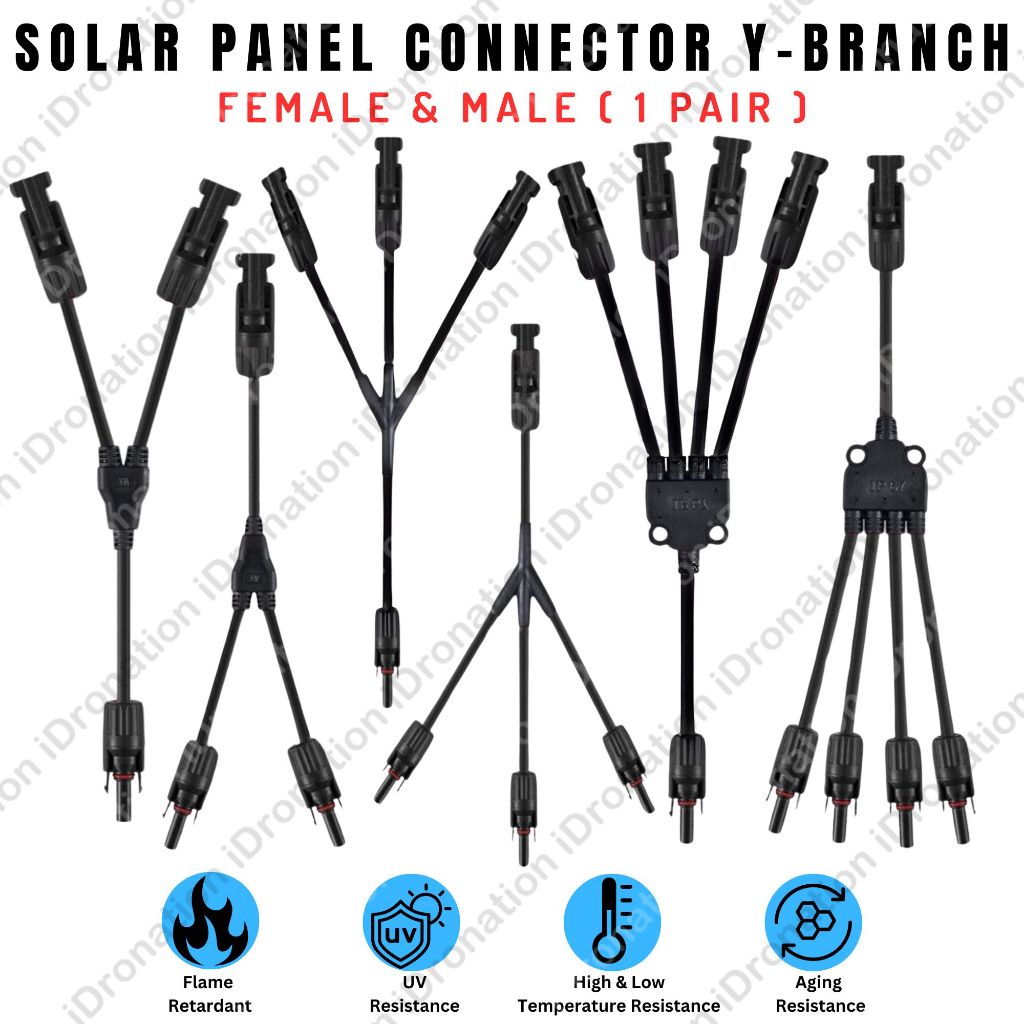 1 Set Male Female MC4 4MM Y Branch Photovoltaic Solar Panel Wire Cable ...