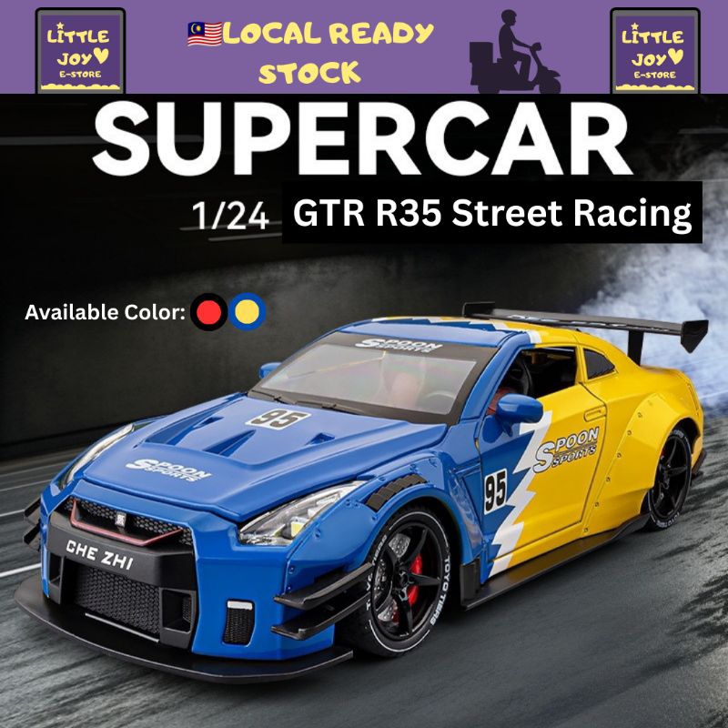🇲🇾LJS1 Nissan GTR R35 1:24 JDM Street Racing Alloy Diecast Scale Model ...