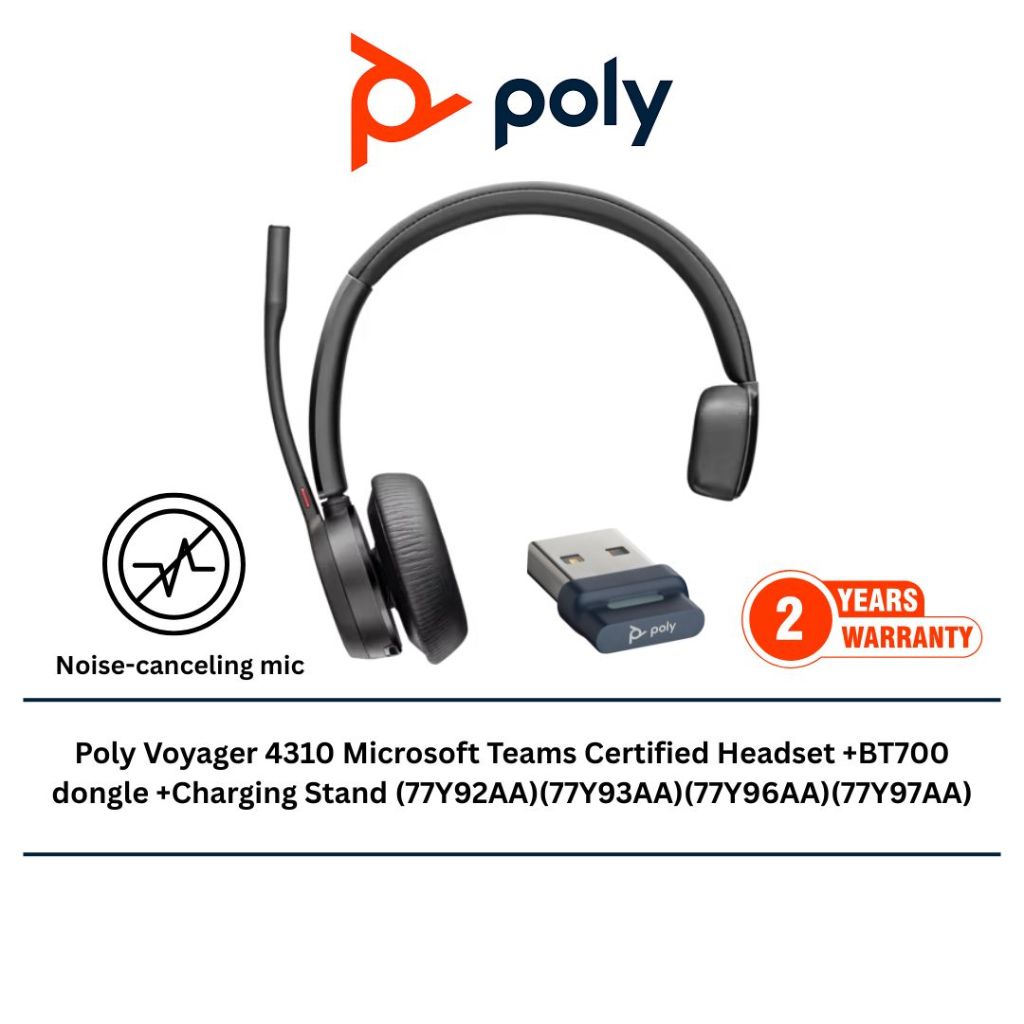 HP Poly Micro-casque Poly Voyager 4310 certifié Microsoft Teams + dongle BT700 + base de chargement sur