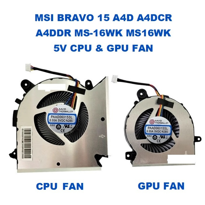MSI BRAVO 15 A4D A4DCR A4DDR MS-16WK MS16WK 5V CPU & GPU FAN | Shopee ...