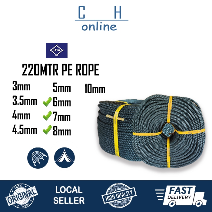 JAYA EAGLE Brand 6mm ,7mm ,8mm 220mtr Polyethylene Rope / PE Rope /Tali ...