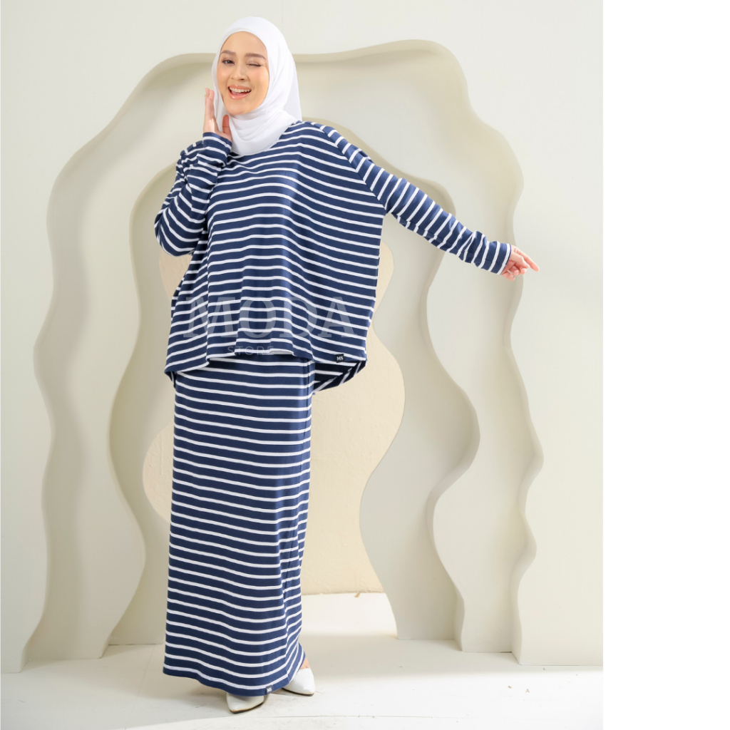 RAGLAN SET BAGGY BATWING SKIRT IRONLESS COTTON RIB STRIPED KNITWEAR ...