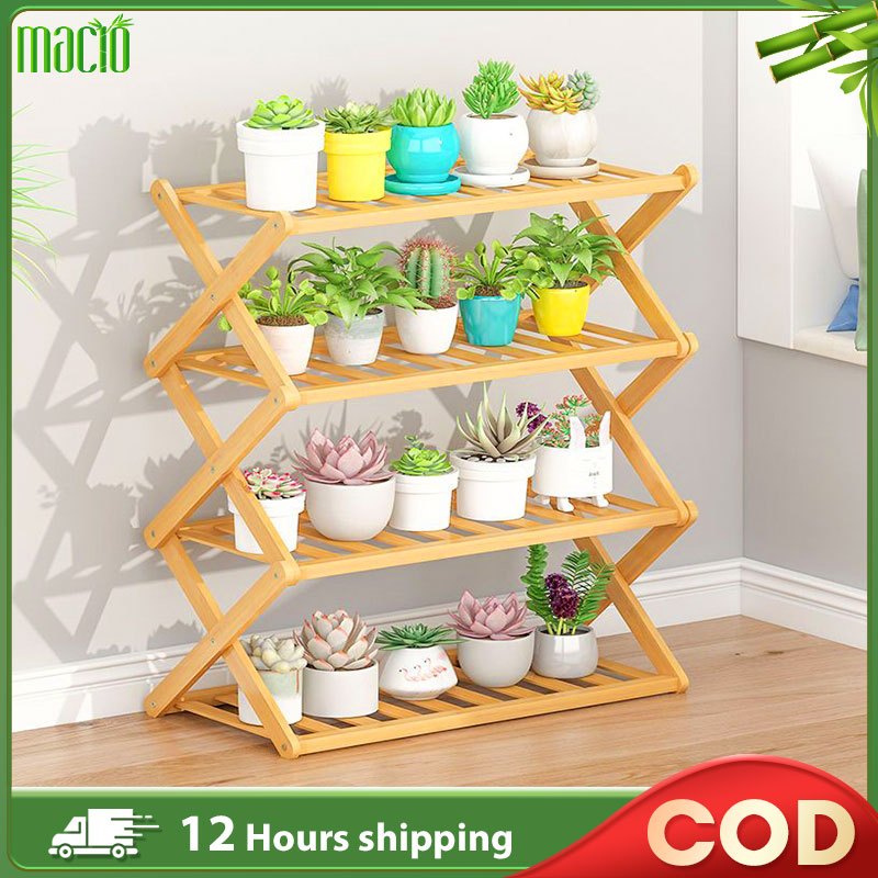 【In Stock】Bamboo Flower Pot Stand Plant Garden Rack balcony Rack Indoor ...