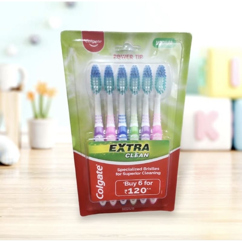 Colgate Power Tip Toothbrush Medium [6pcs/pack] Extra Cleans Back Teeth ...