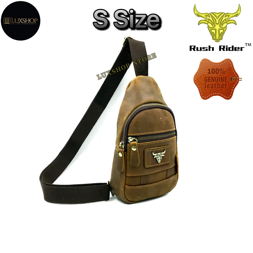 Rush Rider Full Grain Cow Leather S Size Chest Bag Men Crossbody Bag ...