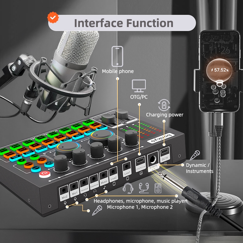 Soundcard F999+M997 Audio Mixer Voice Changer Mixing Console