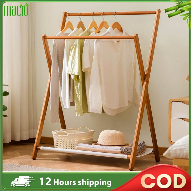 【In Stock】Bamboo Folding Coat Rack 50/80CM Portable Clothes Drying Rack ...