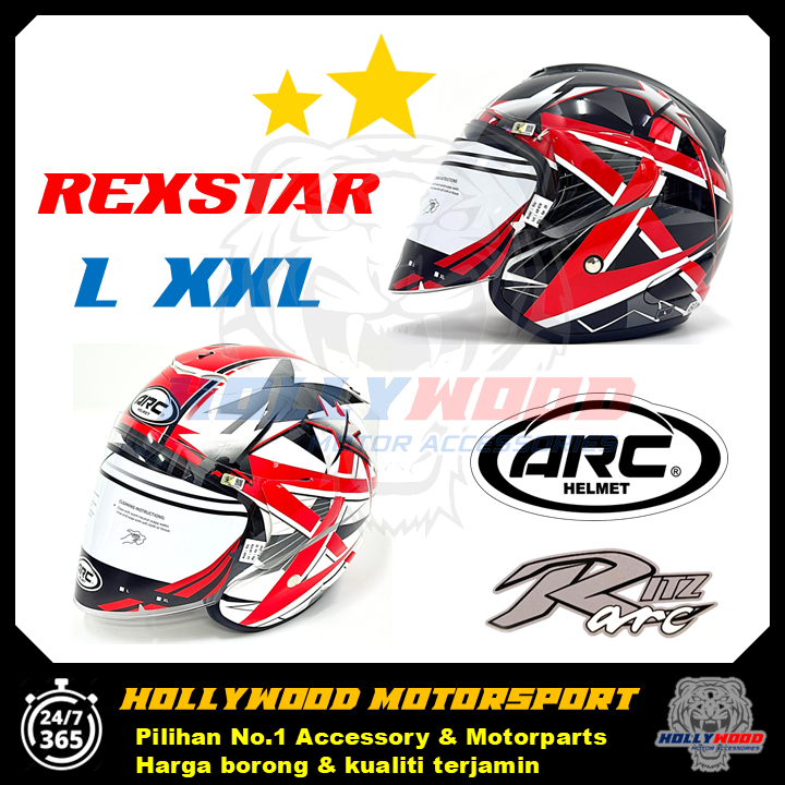 HELMET ARC RITZ REXSTAR SERIES BLACK WHITE TOPI KELEDAR MOTOSIKAL ...