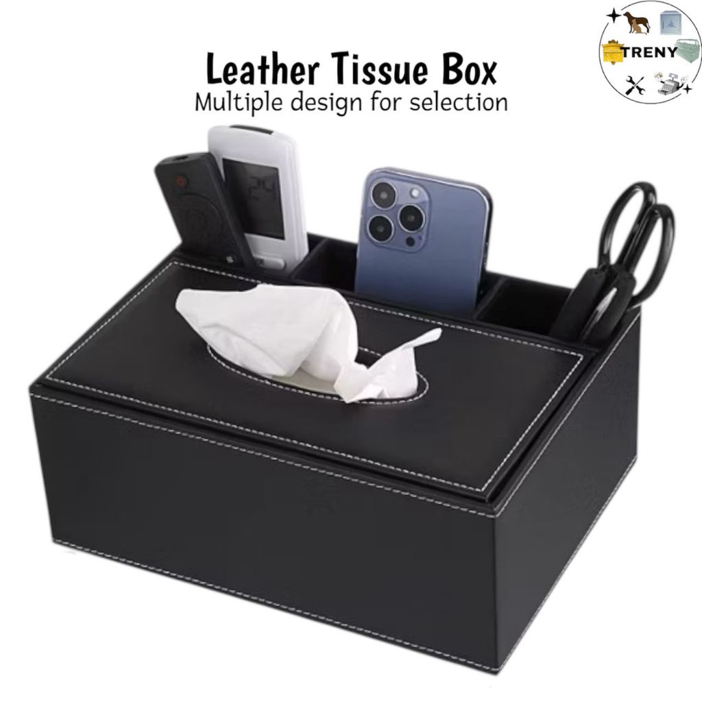 PU Leather Tissue Box Cover Desk Makeup Organizer Remote Controller ...